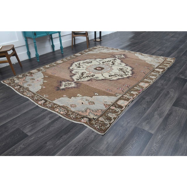 Brown 1970s Vintage Handmade Wool Cotton Brown Area Rug For Sale - Image 8 of 11