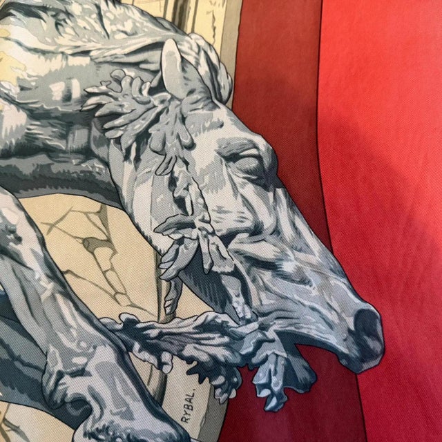 1995 Hermes Silk Carrè Scarf La Fontaine De Bartholdi For Sale - Image 6 of 13