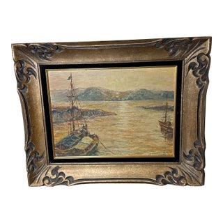 Vintage Oil Seascape Italian Painting Framed Signed For Sale