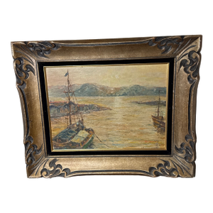Vintage Oil Seascape Italian Painting Framed Signed