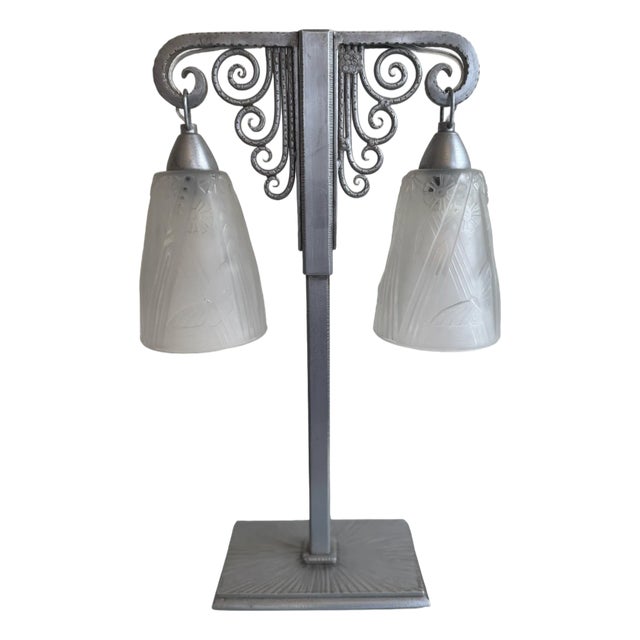 Art Deco Double Lamp by J Vandôme for Müller Frères, 1930s For Sale