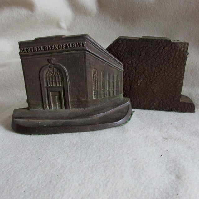 Industrial Antique Central Bank of Albany Advertising, Miniature Building Bookends, Architectural For Sale - Image 3 of 3