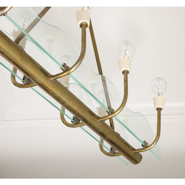 1930s Italian Art Deco Brass and Glass 8-Light Pendant For Sale - Image 14 of 15