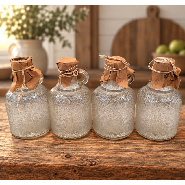 1920s Illinois-Pacific Ipg Textured Glass Jugs With Covered Stoppers, Set of 4 For Sale - Image 4 of 11