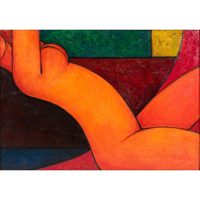 1970s Modern Orange Nude Oil on Canvas Painting, 1970 For Sale - Image 5 of 17