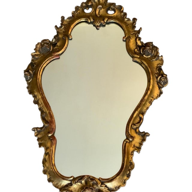 Antique 19th-Century Italian Rococo Revival Hand-Carved Giltwood Wall Mirror Made in Italy c.1850-1890. Approx. 40" High x...