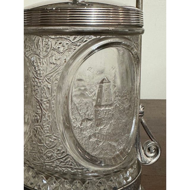 Antique Silver Plate Pickle Castor, Victorian Pressed Glass, Country Scenes, Quadruple Plate For Sale - Image 11 of 14