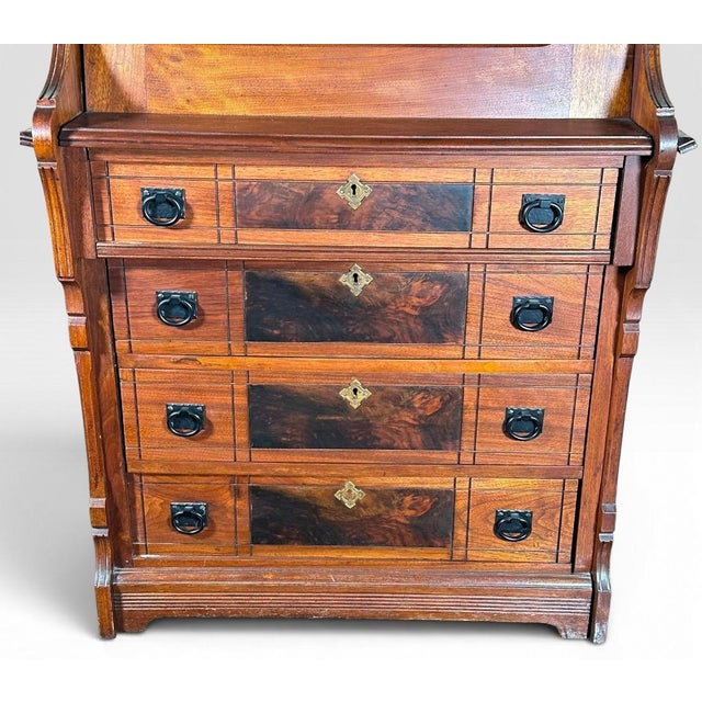 Antique Victorian Drop Front Secretary Desk Bureau Eastlake Attributed With Key For Sale - Image 9 of 18