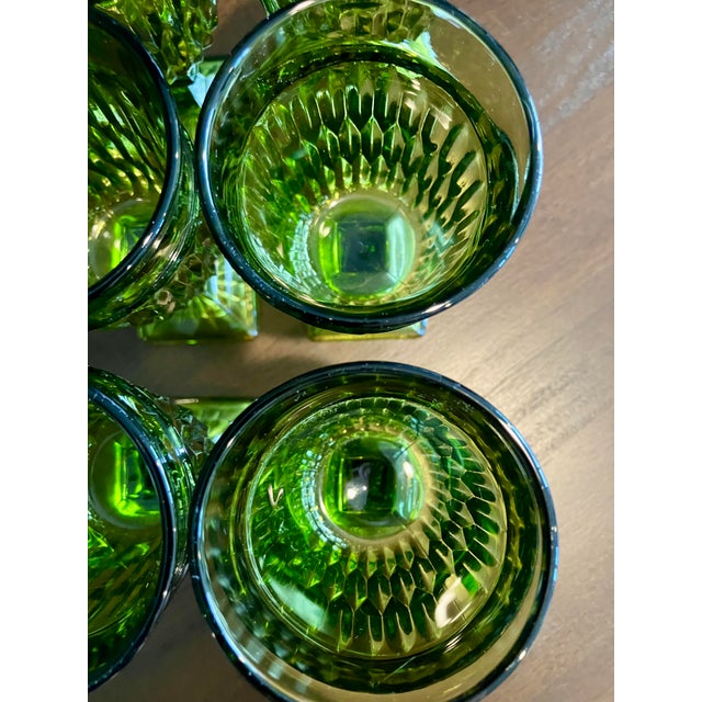 1960s Mid-Century Modern Avocado Green Diamond Point Goblets – Elegant Set of 6 For Sale - Image 13 of 14