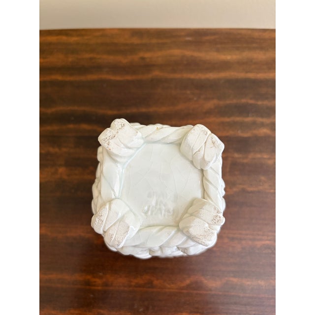White French Country White Ceramic Woven Rope Cachepot Basket For Sale - Image 8 of 8