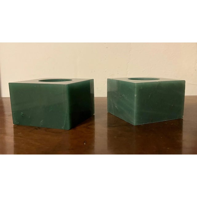 Green Agate Stone Square Display Base Block Cubes or Candlesticks - a Pair For Sale - Image 11 of 13