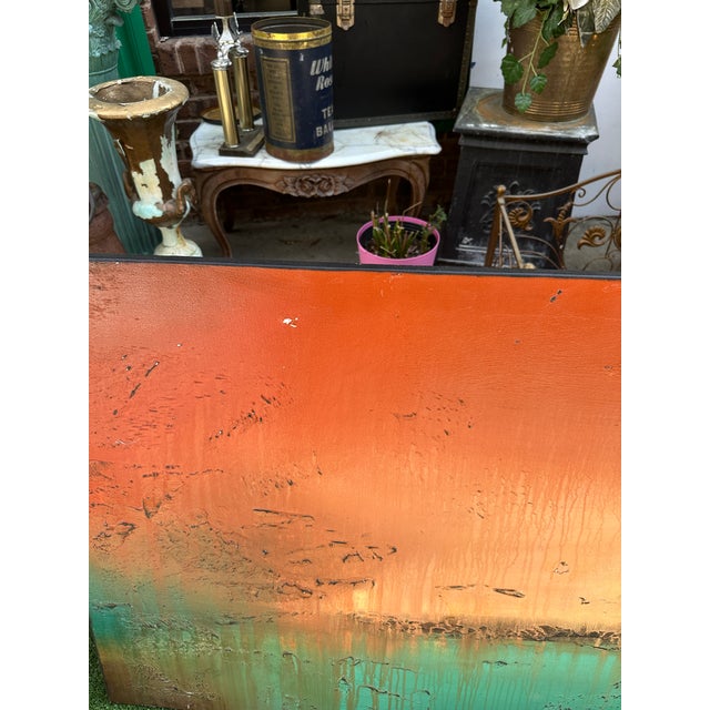Orange and Turquoise Abstract Style Painting on Canvas For Sale - Image 10 of 10
