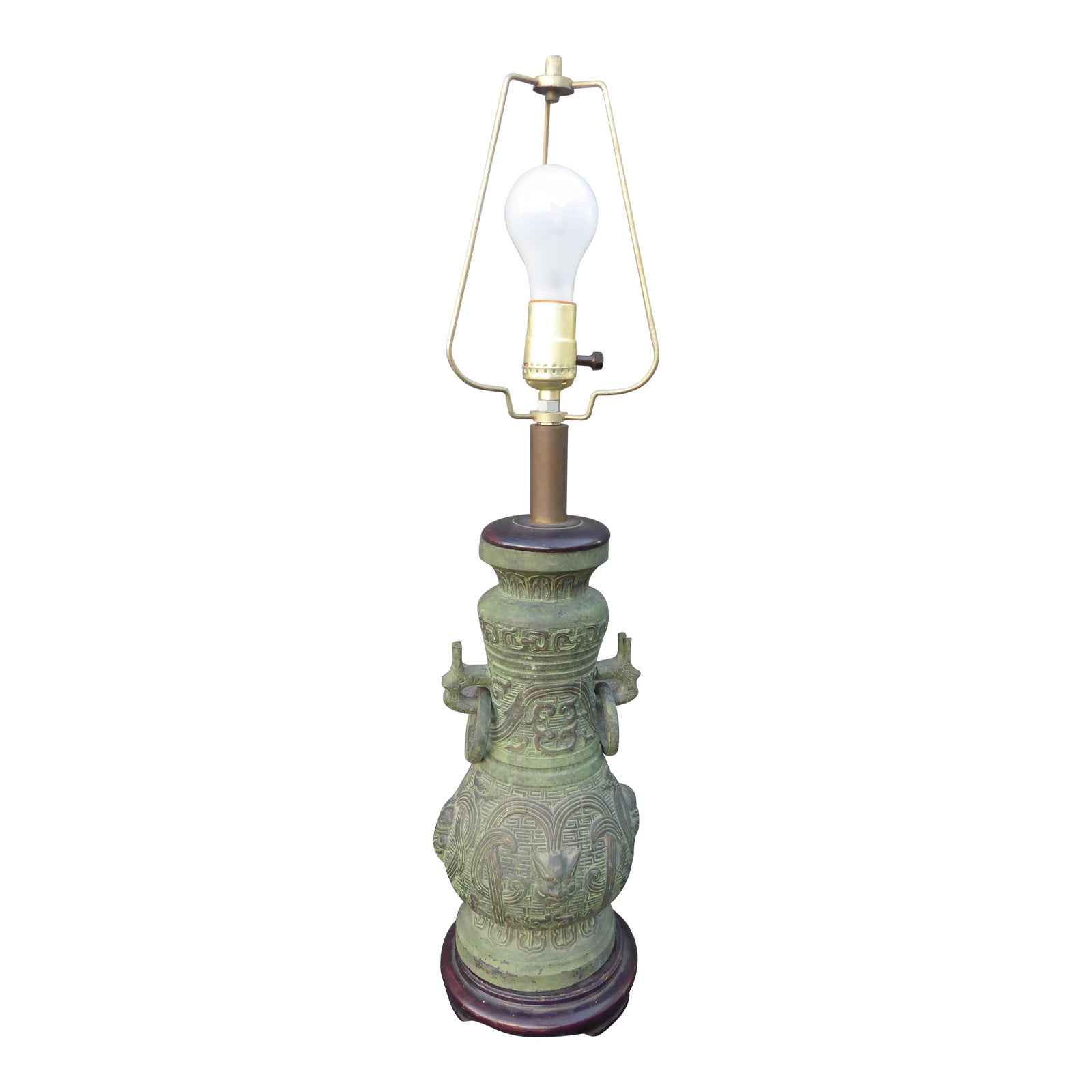 Vintage Chinese Oriental Asian Verdigris Bronze Metal Table Lamp