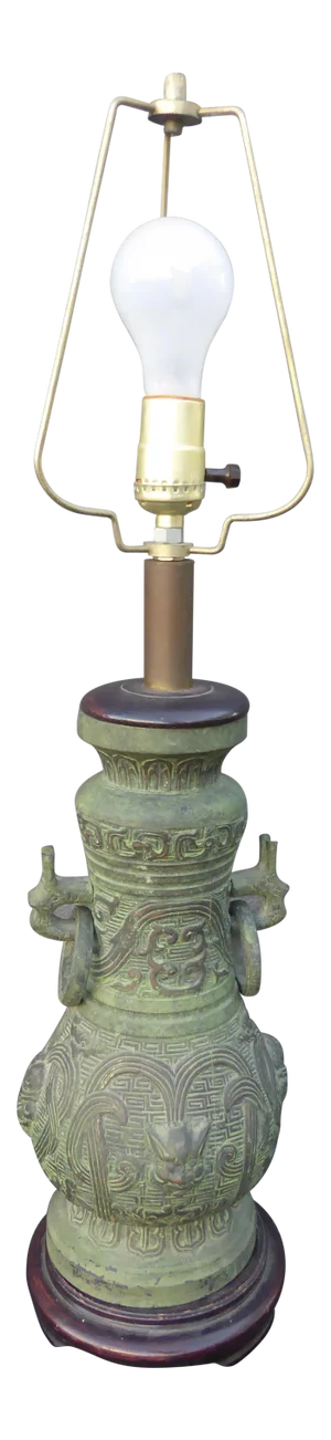 Vintage Chinese Oriental Asian Verdigris Bronze Metal Table Lamp