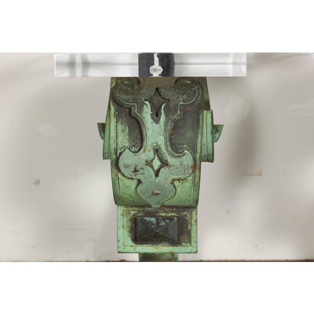 19th Century English Bronze Verdigris Wall Brackets with Lucite Tops, a Pair For Sale - Image 12 of 12