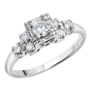 Vintage Mid-Century Diamond Cocktail Ring in 14k White Gold Size 6.5