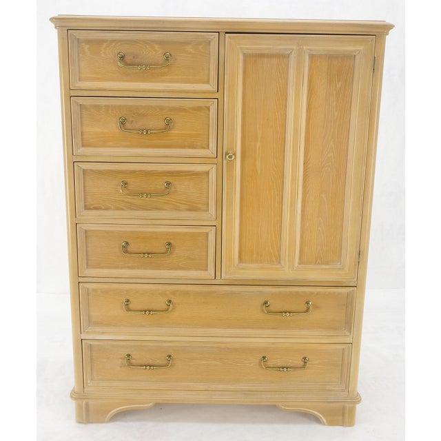 1970s Pickled Oak 6 Drawers Two Door Compartment Chifforobe Chest Dresser Cabinet MINT For Sale - Image 5 of 12