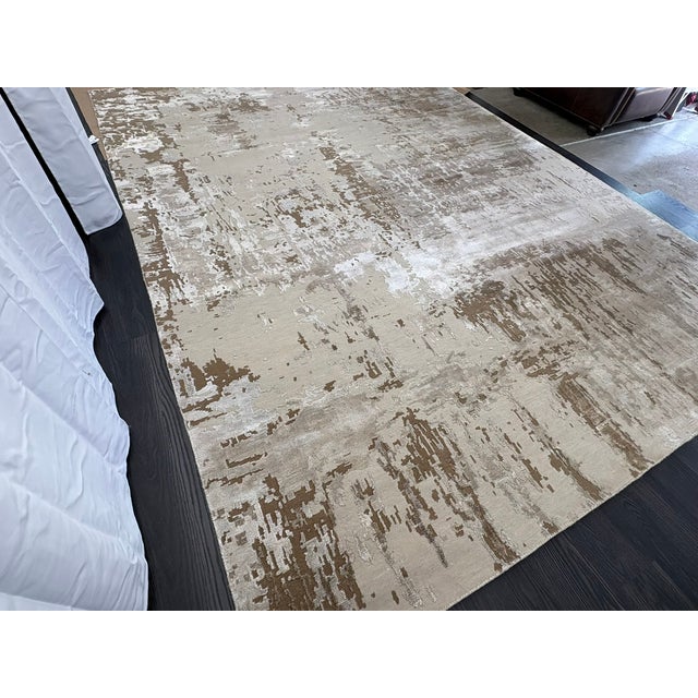 Rh Restoration Hardware Riva Hand-Knotted Rug — 9' × 12' Dove/Wheat | Wool & Viscose Blend For Sale - Image 9 of 18
