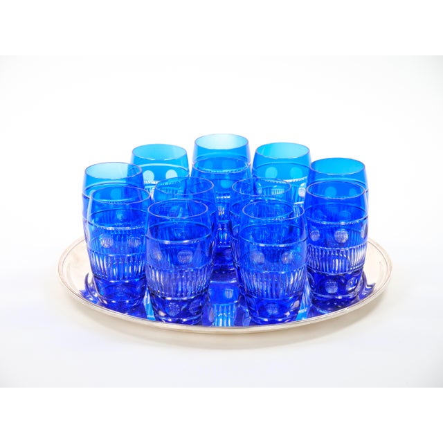 Mid 20th Century Val Saint Lambert Cobalt Blue Tableware Crystal Water, Service for 12 People For Sale - Image 5 of 13