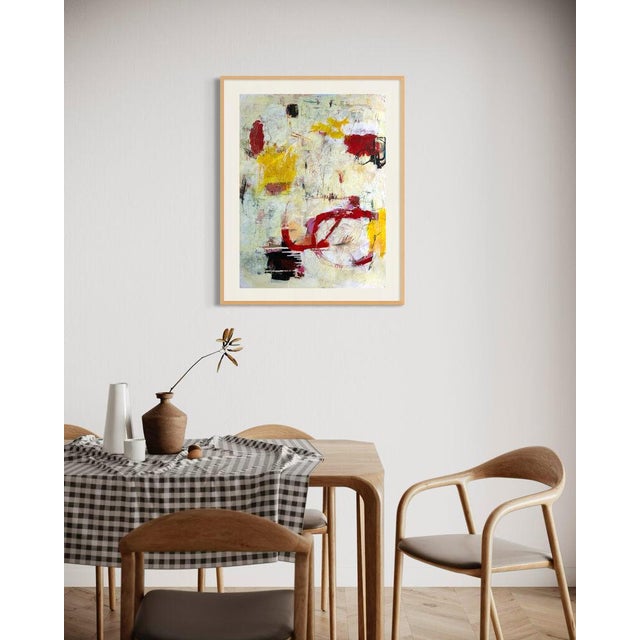 White Christiane Corcelle "Orquevaux White Whispers 1" Mixed Media on BFK Paper, Framed Abstract Painting in Cream, Yellow and Red, 2024 For Sale - Image 8 of 9