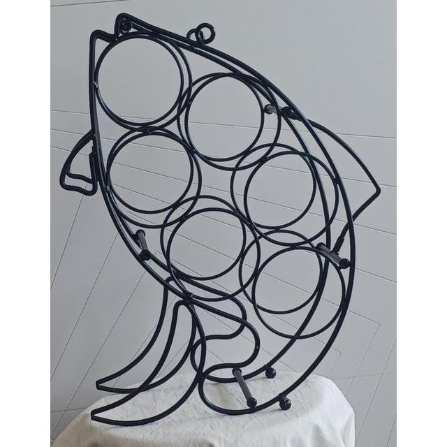 Transitional ​Vintage Sculptural Black Iron Vertical Fish Wine Tower – 6 Bottle For Sale - Image 3 of 3