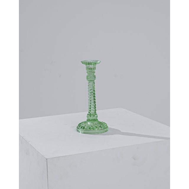 Mid-Century Modern 1950s European Green Glass Candlestick For Sale - Image 3 of 5