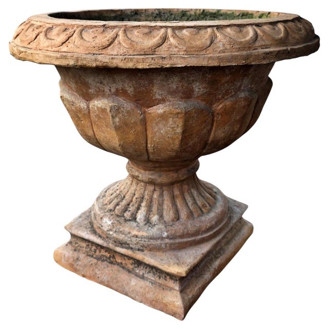 A beautiful pair of antique terracotta vases from Bologna, made from pale Galestro terracotta. The vases were hand-modeled...
