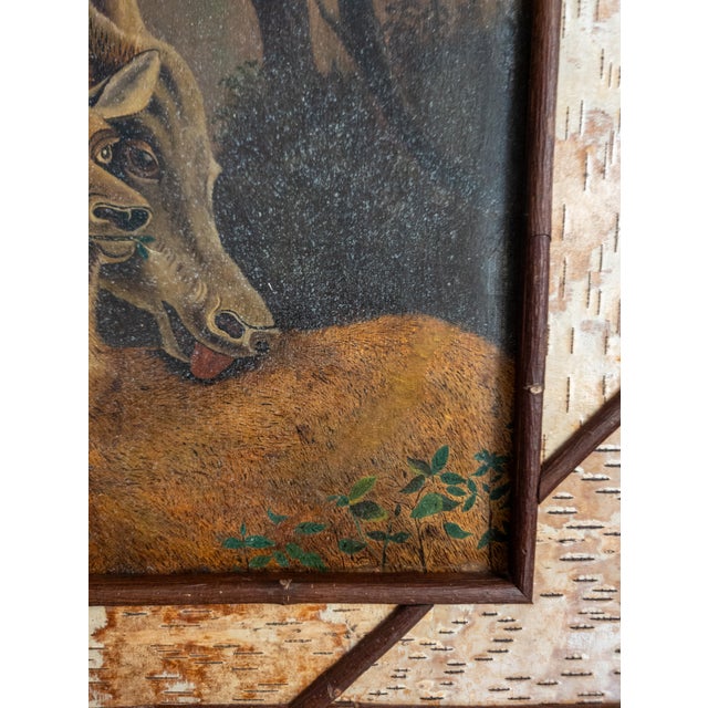 Early 20th Century Rustic Adirondack Cabin Folk Art Painting of Deer For Sale - Image 9 of 15