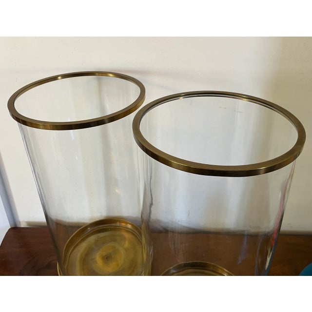 Late 20th Century Large Ralph Lauren Brass and Glass Hurricane Pillar Candle Shades - a Pair For Sale - Image 5 of 12