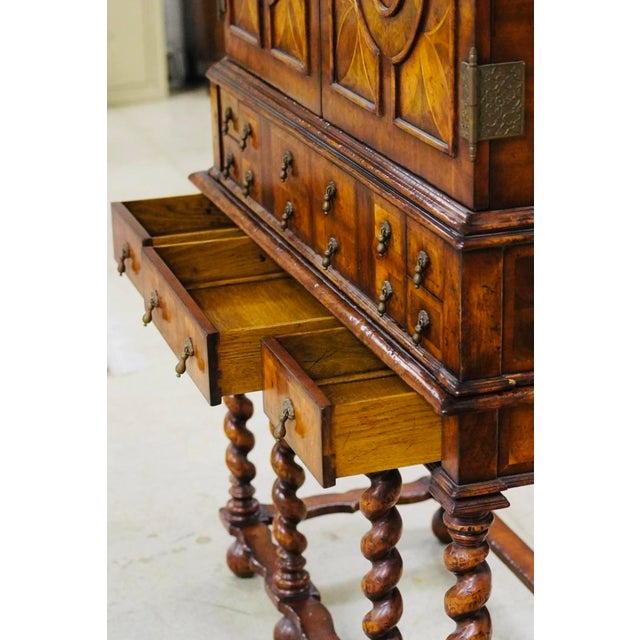 Jonathan Charles Secretary Windsor Collection William and Mary Walnut Cabinet on Stand With Oyster Veneers 20th C For Sale - Image 13 of 14