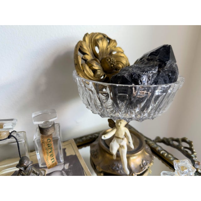Vintage Hollywood Regency Cherub Glass Compote Candy Dish For Sale - Image 10 of 12
