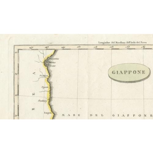 Paper Antique Map of Japan with Coast of Korea by Barbiellini, 1807 For Sale - Image 7 of 10
