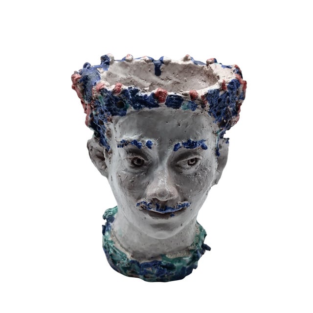 Handcrafted Ceramic Planters in the shape of Heads, Italy, 1950s, Set of 2 For Sale - Image 10 of 15