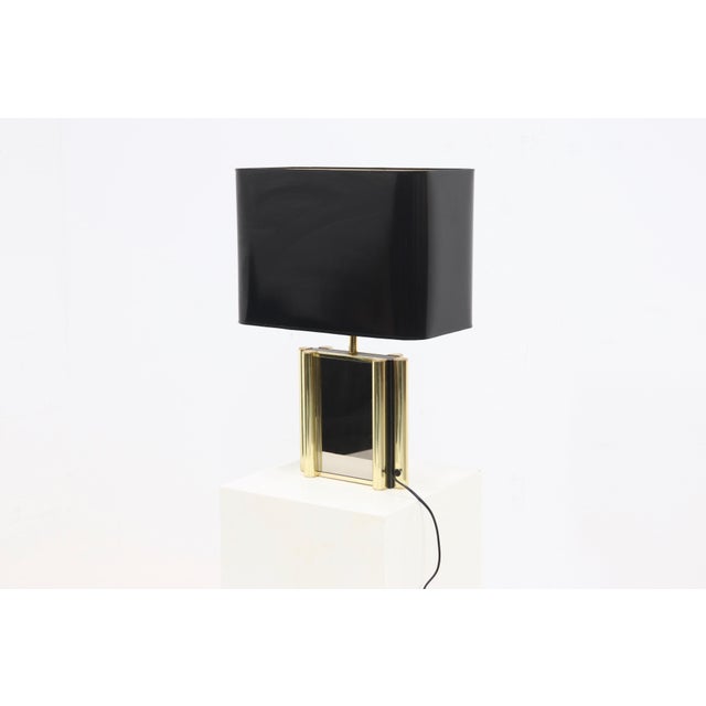 Large Belgian Table Lamp in Mirrored Glass and Brass, 1970s For Sale - Image 6 of 9
