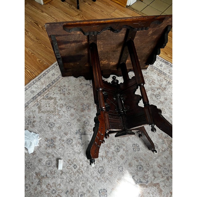 Wood Eastlake Walnut Center Parlor Table For Sale - Image 7 of 12