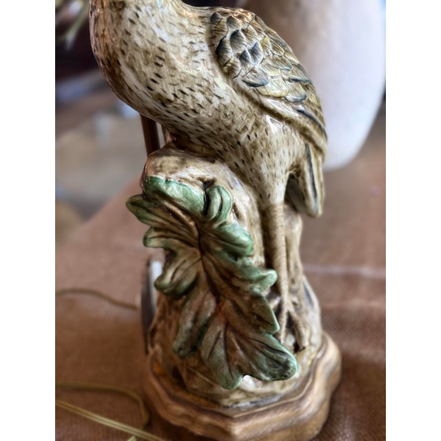 1970s Vintage Figural Crane Table Lamps | Hand-Painted Sculptural Bird Lamps | Nature Motif For Sale - Image 5 of 6