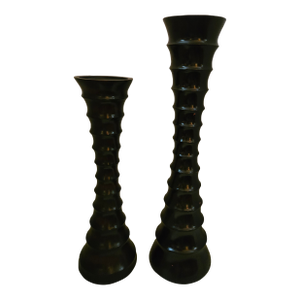 1970s Pair of Vintage Tall Turned Wood Candle Holders