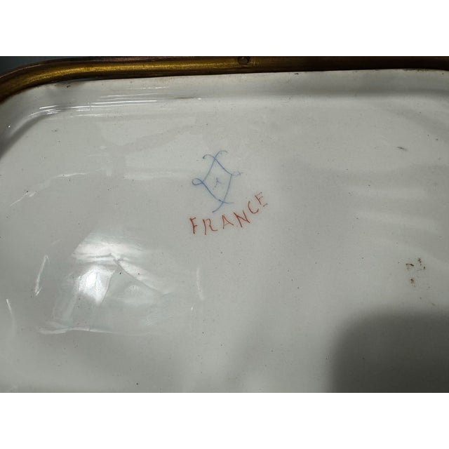 Bronze Antique Sevres France Hand Painted Porcelain Bowl W Gilt Bronze Frame & Handles For Sale - Image 8 of 9