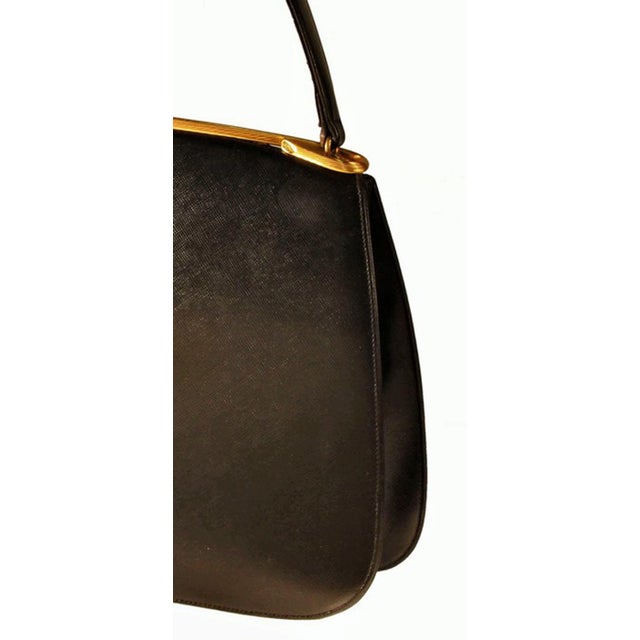 Animal Skin 1960’s Dorian Textured Black Leather Kelly Bag For Sale - Image 7 of 10