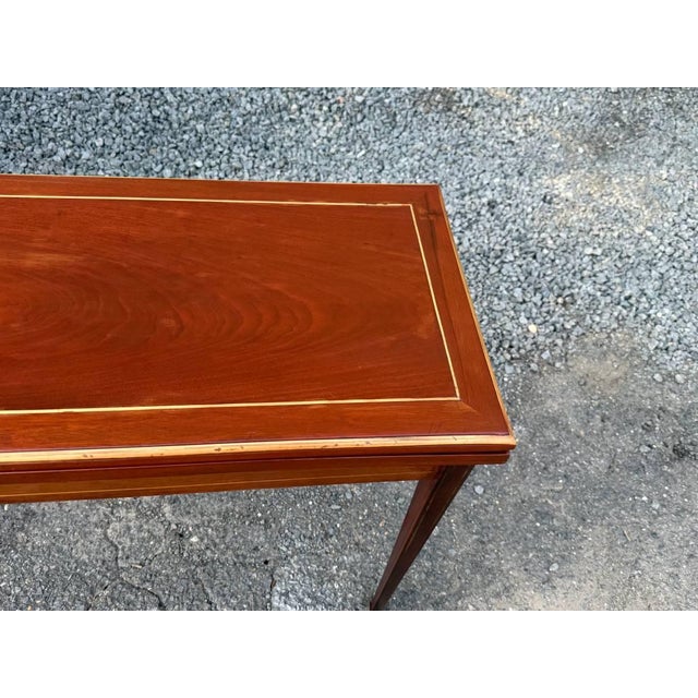 English Antique Federal Style Petite Sized Inlaid Flip Top Game Console Table For Sale - Image 3 of 18