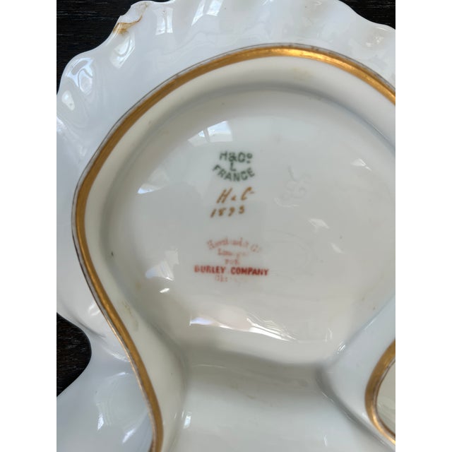 Antique Haviland & Co. Limoges 2-Sectioned Dish With Handle - Gold Vine - 1895 For Sale - Image 10 of 12