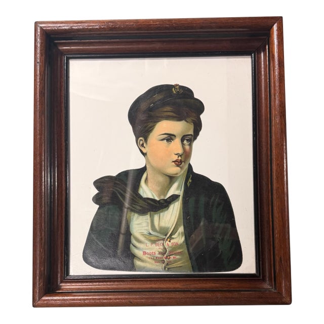 Antique Victorian Walnut Framed Advertising Die Cut Beck & Son Boots & Shoes New York For Sale