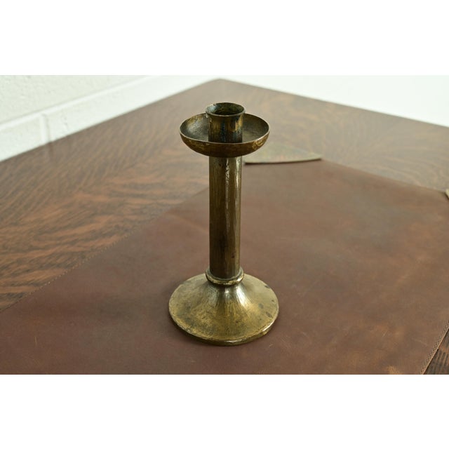 Roycroft Roycroft Arts & Crafts Brass Finished Hammered Copper Candlestick For Sale - Image 4 of 13