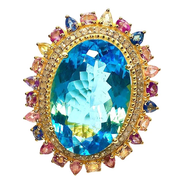 Bochic "Orient" Vintage Multi Sapphire, Topaz & Diamond Ring Set 18K Gold & Silver For Sale