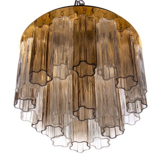 J.T. Kalmar Venini "Tronchi" Amber Glass & Brass Flush Mount Chandelier For Sale