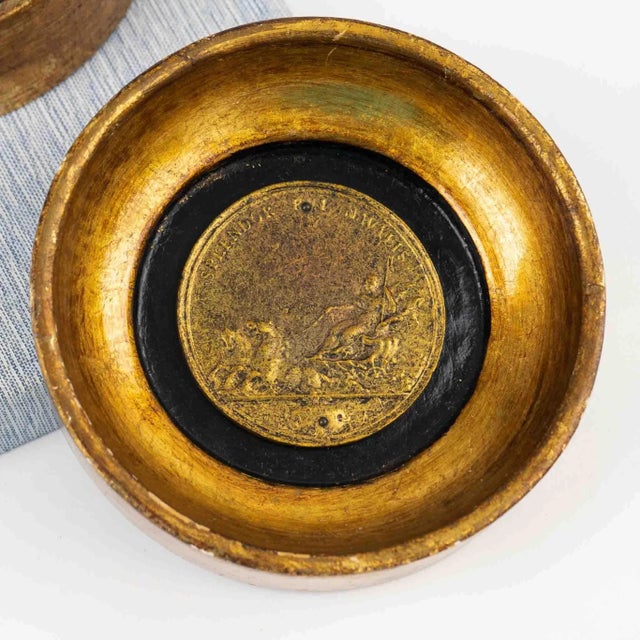 Vintage Italian Gold Frame Brass Coin Wall Art - A Pair For Sale - Image 4 of 12