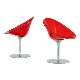 Mid-Century Red Acrylic Glass Swivel Eros Lounge Chair by Philippe Starck for Kartell, Italy, 1990s For Sale