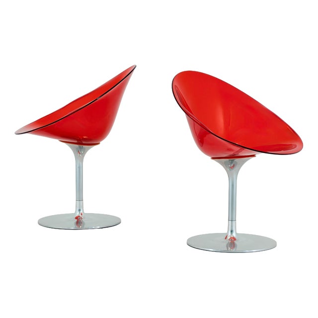 Mid-Century Red Acrylic Glass Swivel Eros Lounge Chair by Philippe Starck for Kartell, Italy, 1990s For Sale