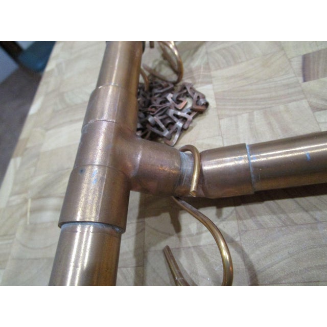 Mid 20th Century Vintage 1970s Handcrafted Copper Pipe Octagon Pot Rack With Chains & Hooks For Sale - Image 5 of 12
