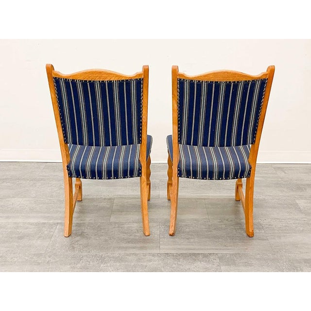 6 Blue Danish Modern Oak Dining Chairs Set Circa 1960's. For Sale - Image 10 of 12